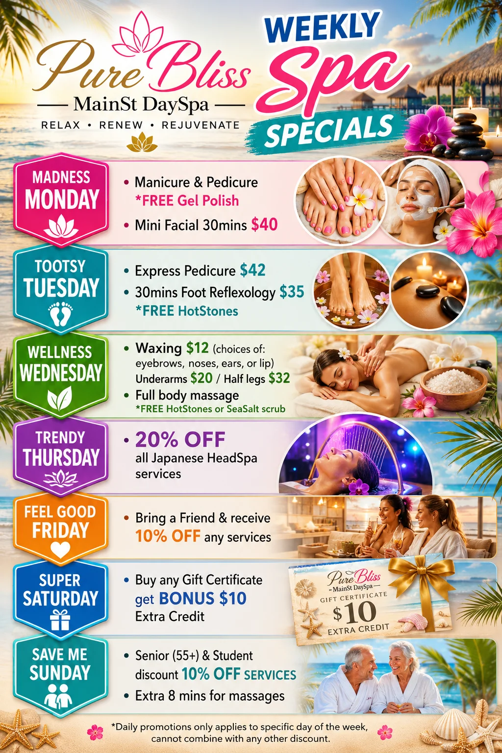 PureBliss weekly spa specials